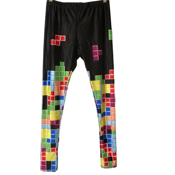 Tetris Inspired Black and Multi Colored Leggings Size M - Picture 2 of 11